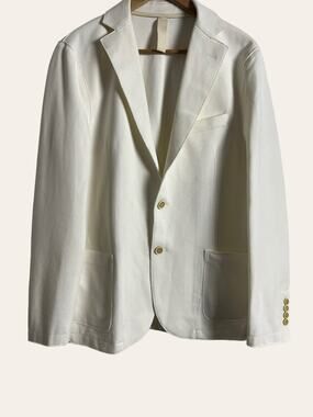 Eleventy White Cotton Two Button Patch Pocket Classic Blazer Jacket Size Large
